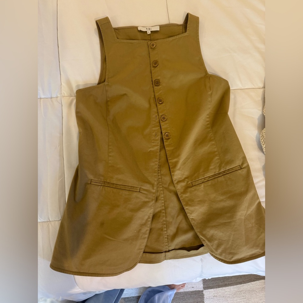 Tibi Tan Sleeveless Button-Up vest